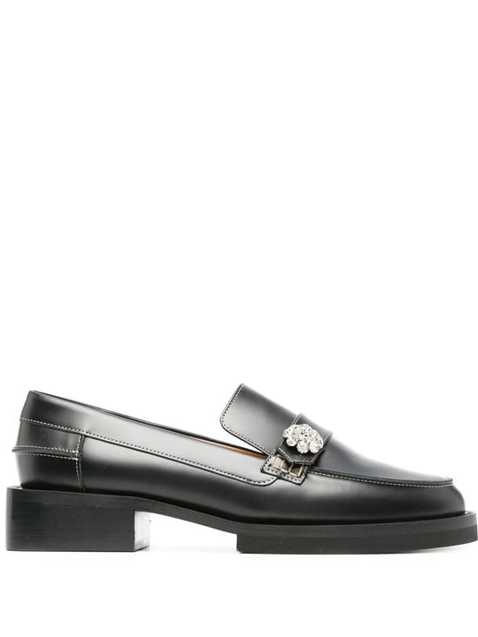 Crystal Button Leather Loafers